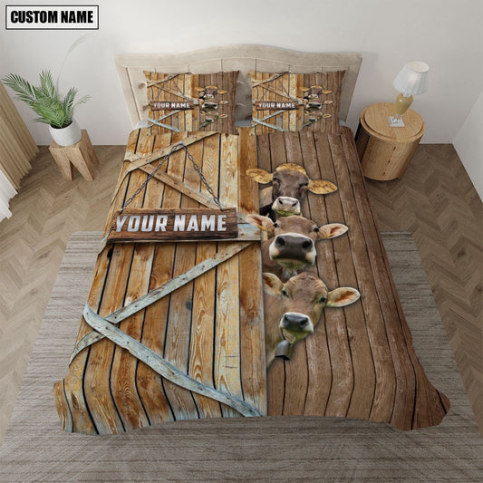 Happy Farm Brown Swiss Wooden Door Bedding Set, Farm Bedding Set, Farmhouse Bedding Set
