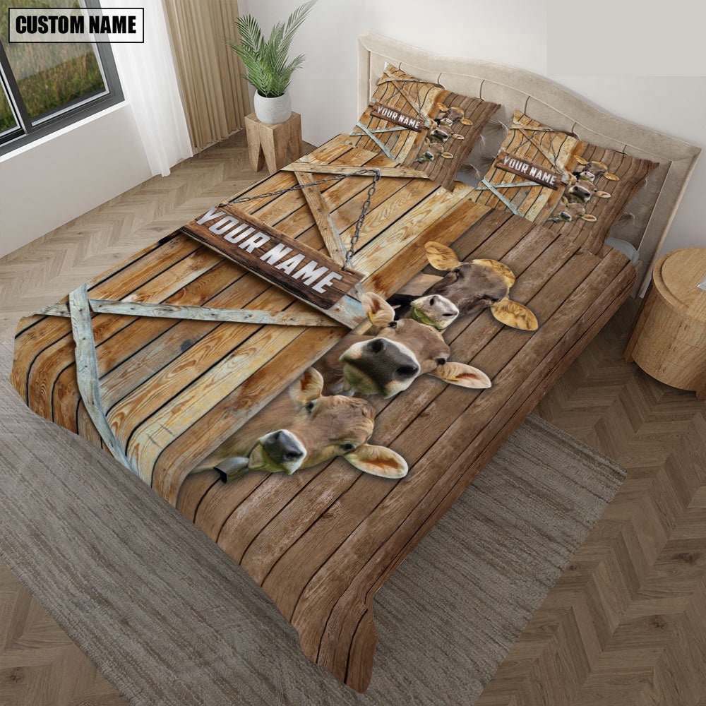 Happy Farm Brown Swiss Wooden Door Bedding Set, Farm Bedding Set, Farmhouse Bedding Set