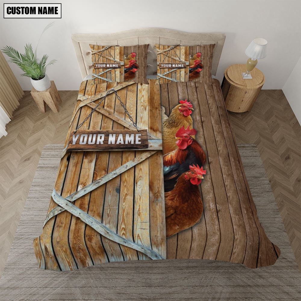 Happy Farm Chicken Wooden Door Bedding Set, Farm Bedding Set, Farmhouse Bedding Set