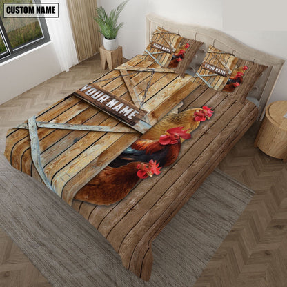 Happy Farm Chicken Wooden Door Bedding Set, Farm Bedding Set, Farmhouse Bedding Set