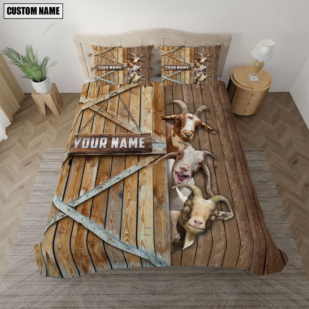 Happy Farm Goat Wooden Door Bedding Set, Farm Bedding Set, Farmhouse Bedding Set