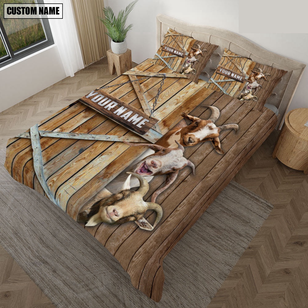 Happy Farm Goat Wooden Door Bedding Set, Farm Bedding Set, Farmhouse Bedding Set