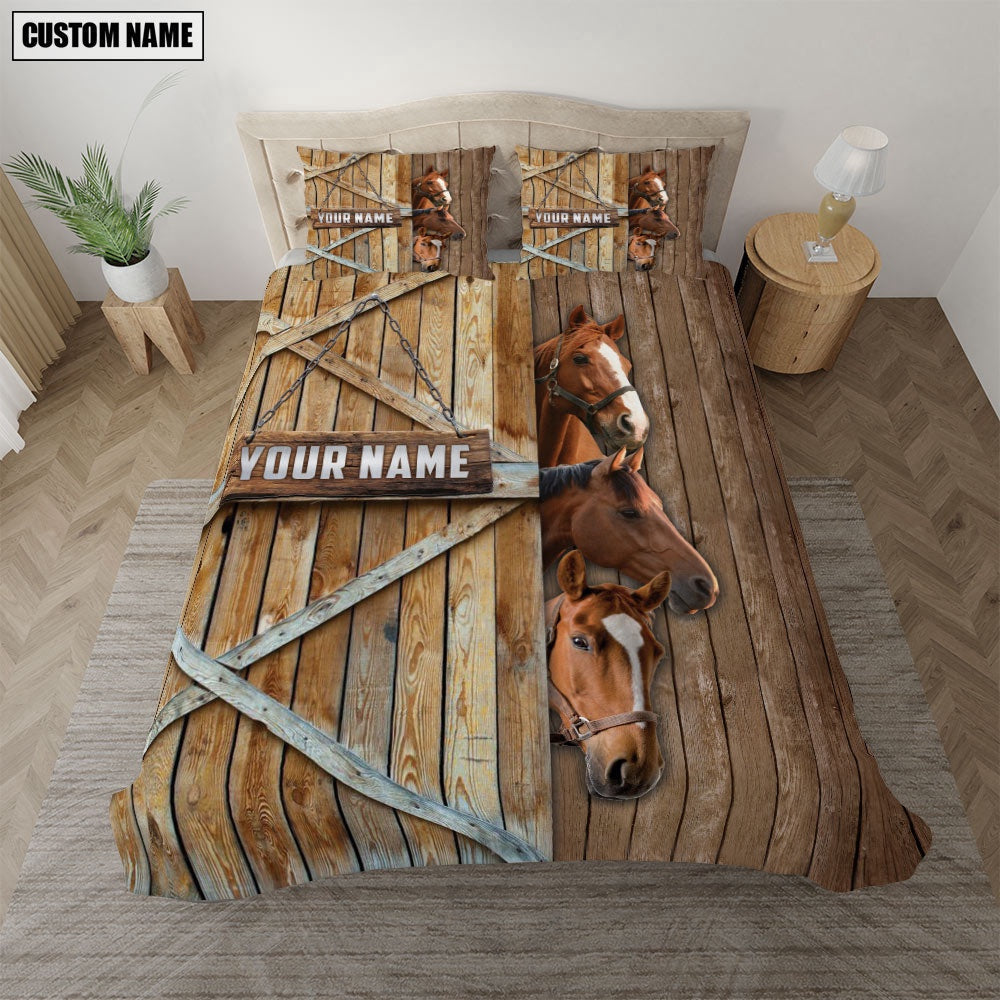 Happy Farm Horse Wooden Door Bedding Set, Farm Bedding Set, Farmhouse Bedding Set