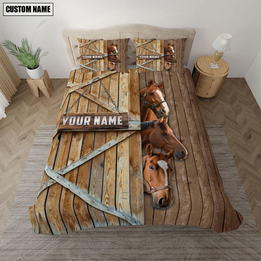 Happy Farm Horse Wooden Door Bedding Set, Farm Bedding Set, Farmhouse Bedding Set