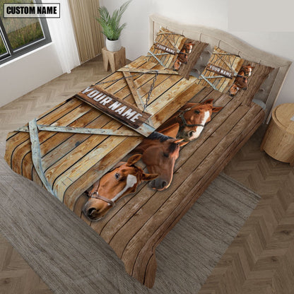 Happy Farm Horse Wooden Door Bedding Set, Farm Bedding Set, Farmhouse Bedding Set