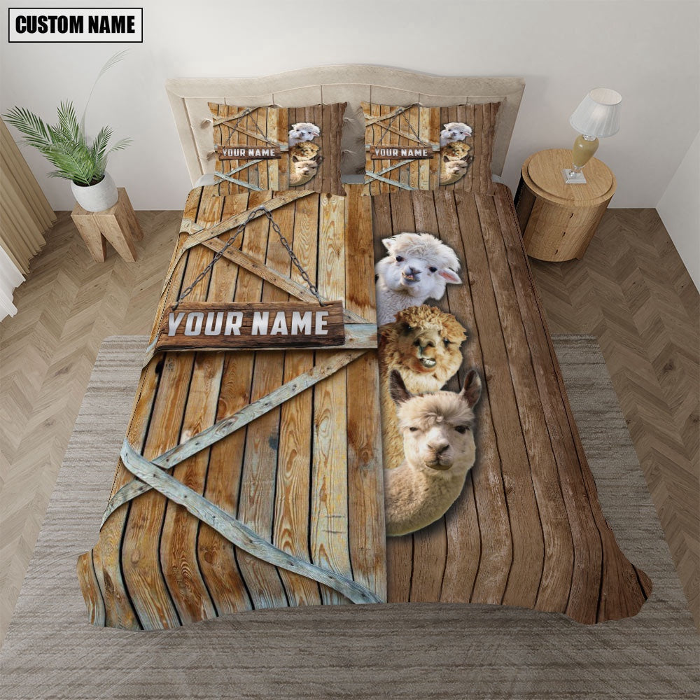 Happy Farm Llama Wooden Door Bedding Set, Farm Bedding Set, Farmhouse Bedding Set