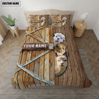 Happy Farm Llama Wooden Door Bedding Set, Farm Bedding Set, Farmhouse Bedding Set