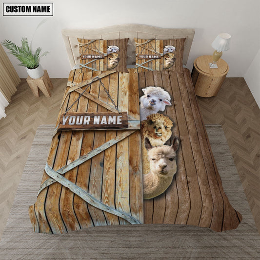 Happy Farm Llama Wooden Door Bedding Set, Farm Bedding Set, Farmhouse Bedding Set