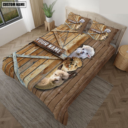 Happy Farm Llama Wooden Door Bedding Set, Farm Bedding Set, Farmhouse Bedding Set