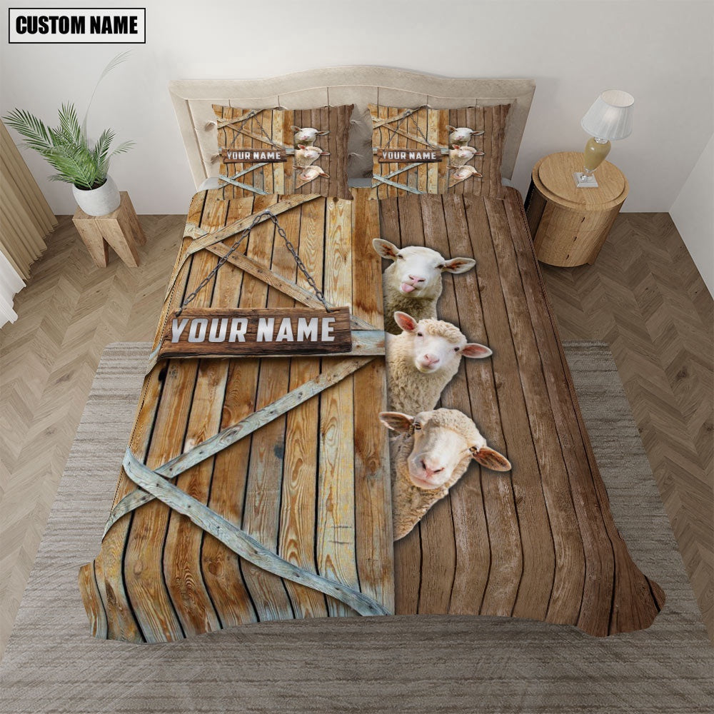 Happy Farm Sheep Wooden Door Bedding Set, Farm Bedding Set, Farmhouse Bedding Set