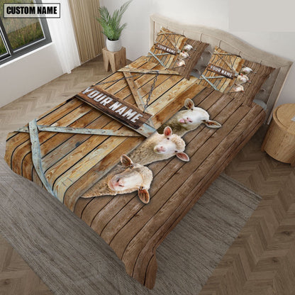 Happy Farm Sheep Wooden Door Bedding Set, Farm Bedding Set, Farmhouse Bedding Set