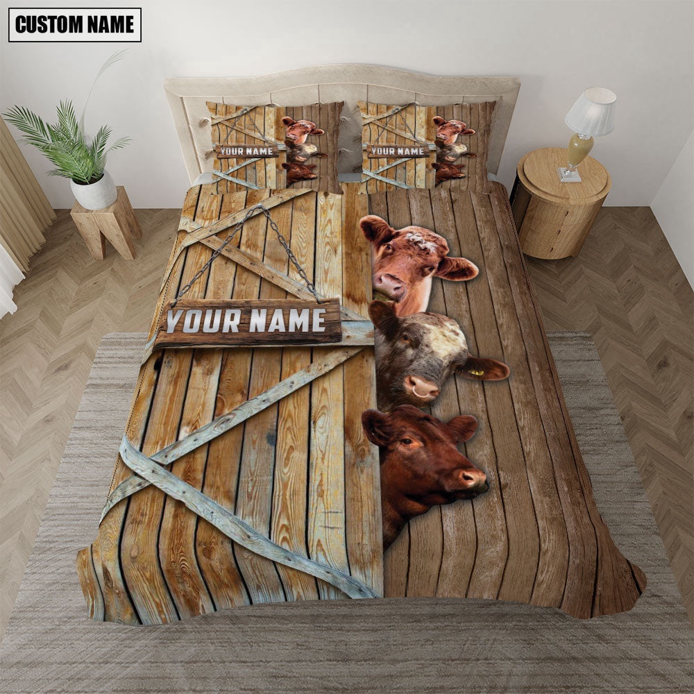 Happy Farm Shorthorn Wooden Door Bedding Set, Farm Bedding Set, Farmhouse Bedding Set