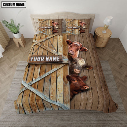 Happy Farm Shorthorn Wooden Door Bedding Set, Farm Bedding Set, Farmhouse Bedding Set