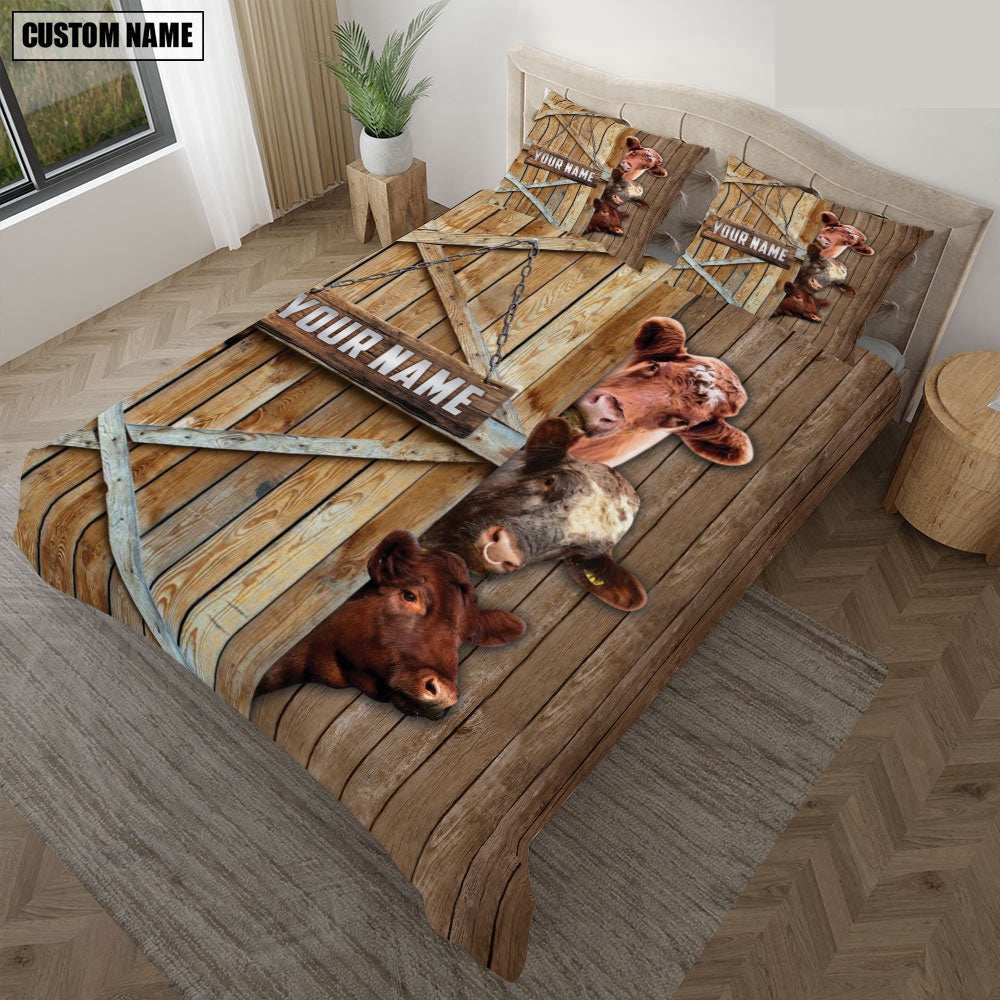 Happy Farm Shorthorn Wooden Door Bedding Set, Farm Bedding Set, Farmhouse Bedding Set