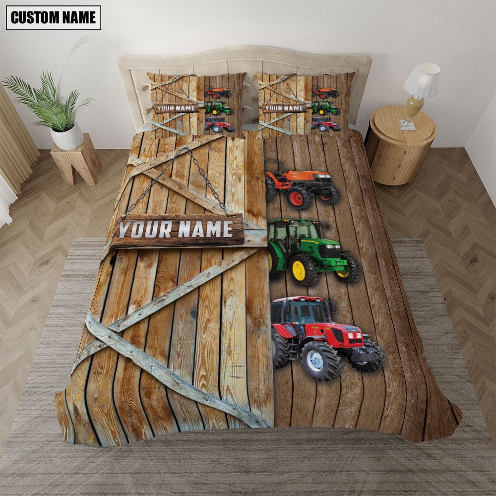 Happy Farm Tractor Wooden Door Bedding Set, Farm Bedding Set, Farmhouse Bedding Set