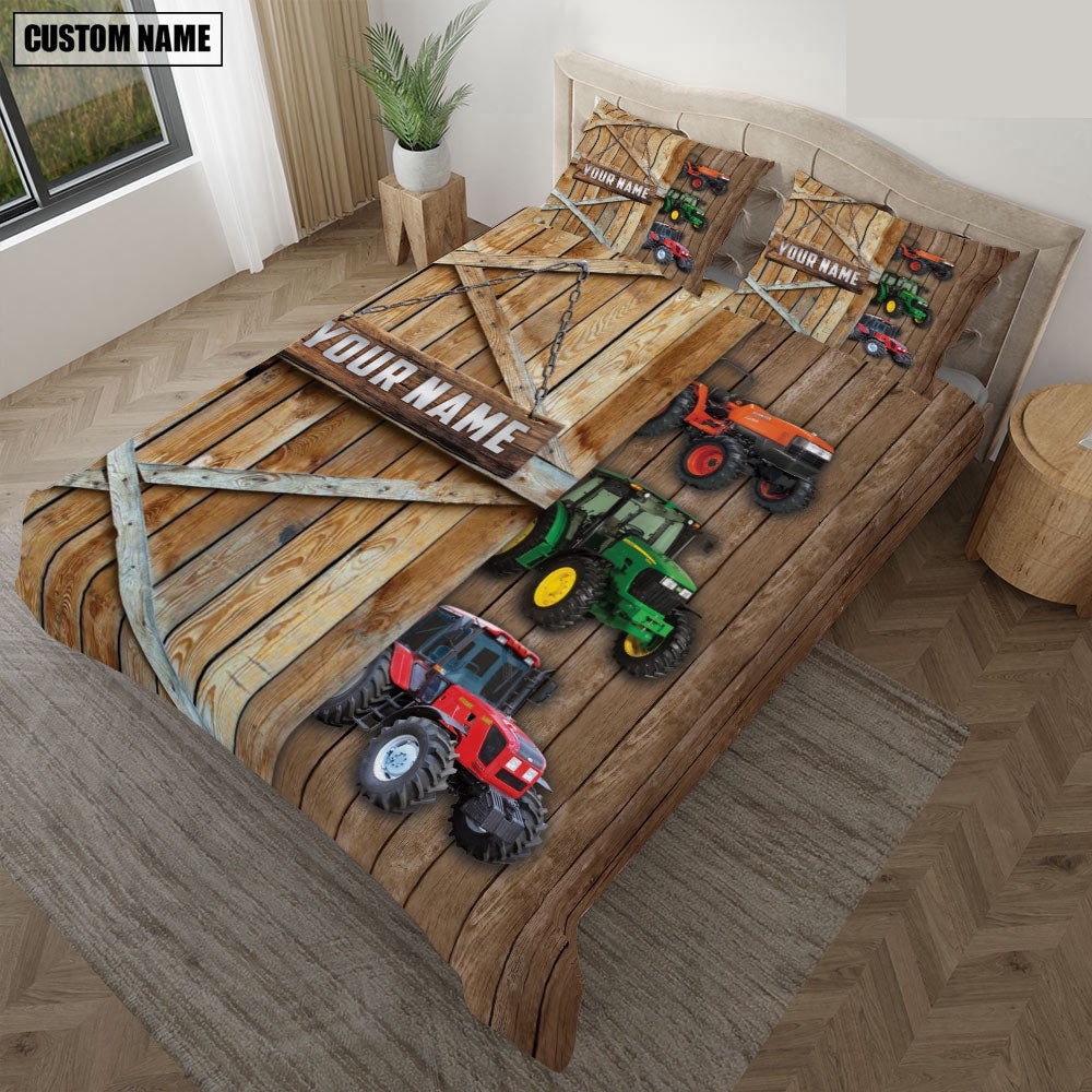 Happy Farm Tractor Wooden Door Bedding Set, Farm Bedding Set, Farmhouse Bedding Set