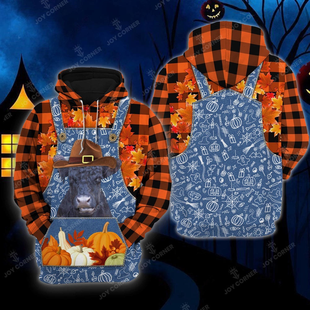 Happy Halloween Belted Galloway Orange Plaid All Printed 3D Shirt, Farmer Hoodie, Farm Themed Shirts, Farm Tee Shirts