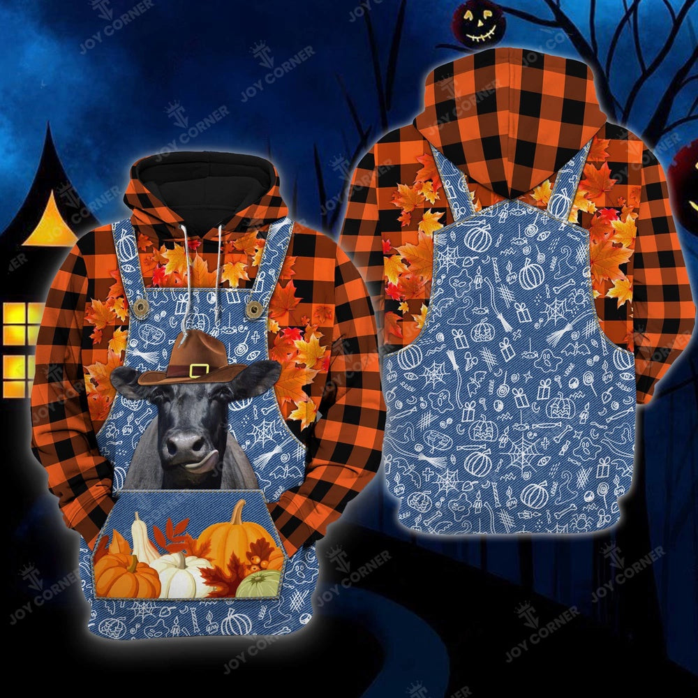 Happy Halloween Black Angus Orange Plaid All Printed 3D Shirt, Farmer Hoodie, Farm Themed Shirts, Farm Tee Shirts