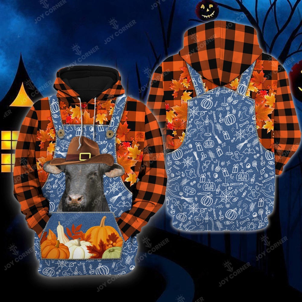Happy Halloween Brangus Orange Plaid All Printed 3D Shirt, Farmer Hoodie, Farm Themed Shirts, Farm Tee Shirts