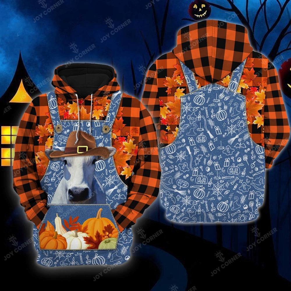Happy Halloween Chianina Orange Plaid All Printed 3D Shirt, Farmer Hoodie, Farm Themed Shirts, Farm Tee Shirts