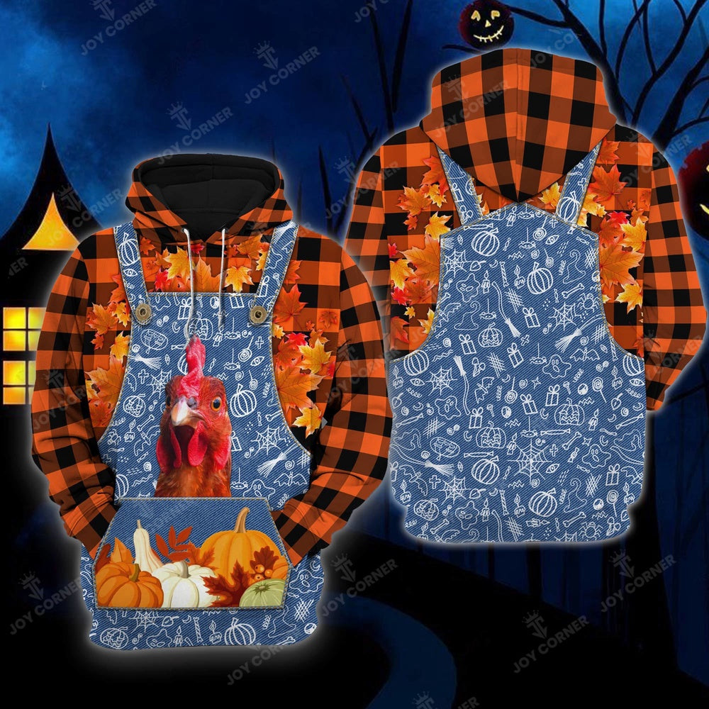 Happy Halloween Chicken Orange Plaid All Printed 3D Shirt, Farmer Hoodie, Farm Themed Shirts, Farm Tee Shirts