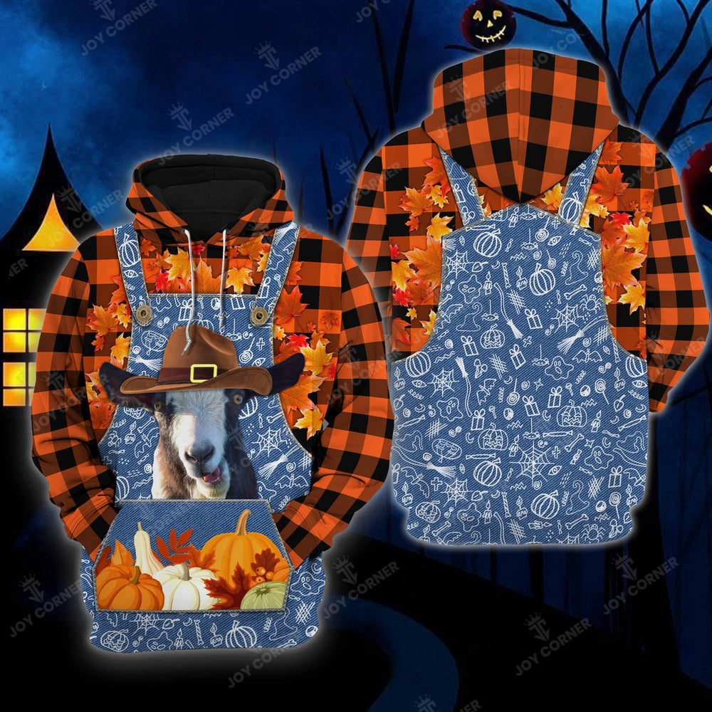 Happy Halloween Goat Orange Plaid All Printed 3D Shirt, Farmer Hoodie, Farm Themed Shirts, Farm Tee Shirts