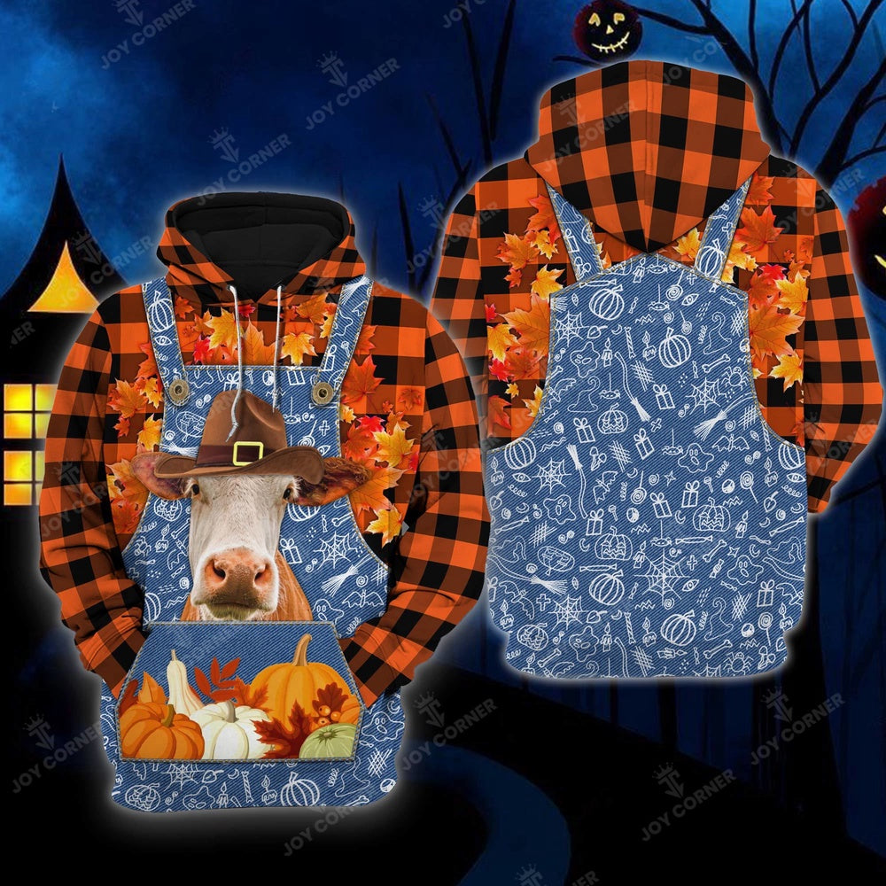 Happy Halloween Hereford Orange Plaid All Printed 3D Shirt, Farmer Hoodie, Farm Themed Shirts, Farm Tee Shirts