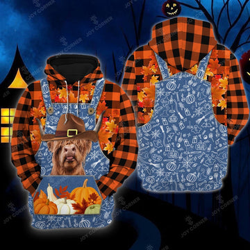Happy Halloween Highland Orange Plaid All Printed 3D Shirt, Farmer Hoodie, Farm Themed Shirts, Farm Tee Shirts