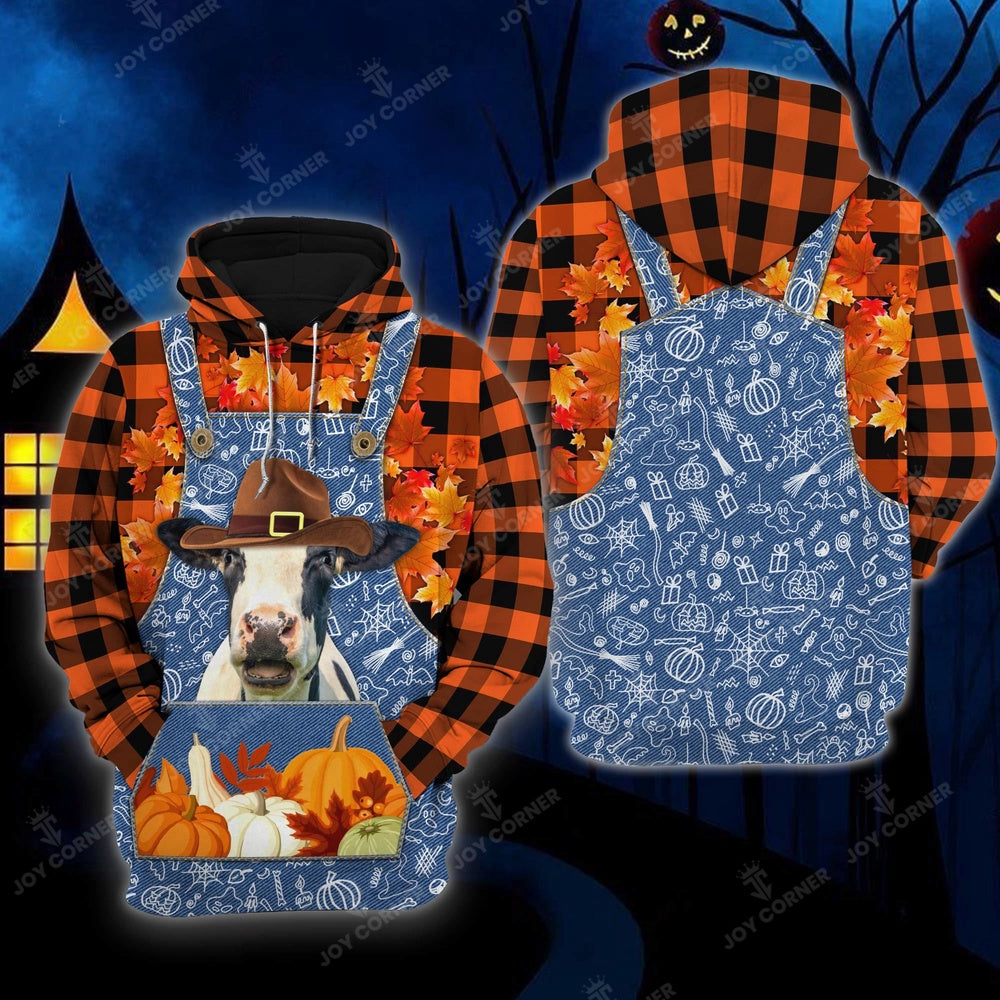 Happy Halloween Holstein Orange Plaid All Printed 3D Shirt, Farmer Hoodie, Farm Themed Shirts, Farm Tee Shirts