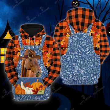 Happy Halloween Horse Orange Plaid All Printed 3D Shirt, Farmer Hoodie, Farm Themed Shirts, Farm Tee Shirts