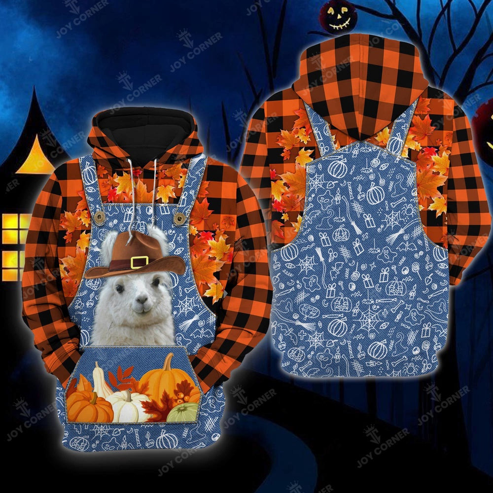 Happy Halloween Llama Orange Plaid All Printed 3D Shirt, Farmer Hoodie, Farm Themed Shirts, Farm Tee Shirts
