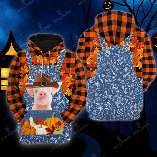 Happy Halloween Pig Orange Plaid All Printed 3D Shirt, Farmer Hoodie, Farm Themed Shirts, Farm Tee Shirts
