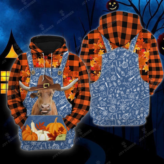 Happy Halloween TX Longhorn Orange Plaid All Printed 3D Shirt, Farmer Hoodie, Farm Themed Shirts, Farm Tee Shirts