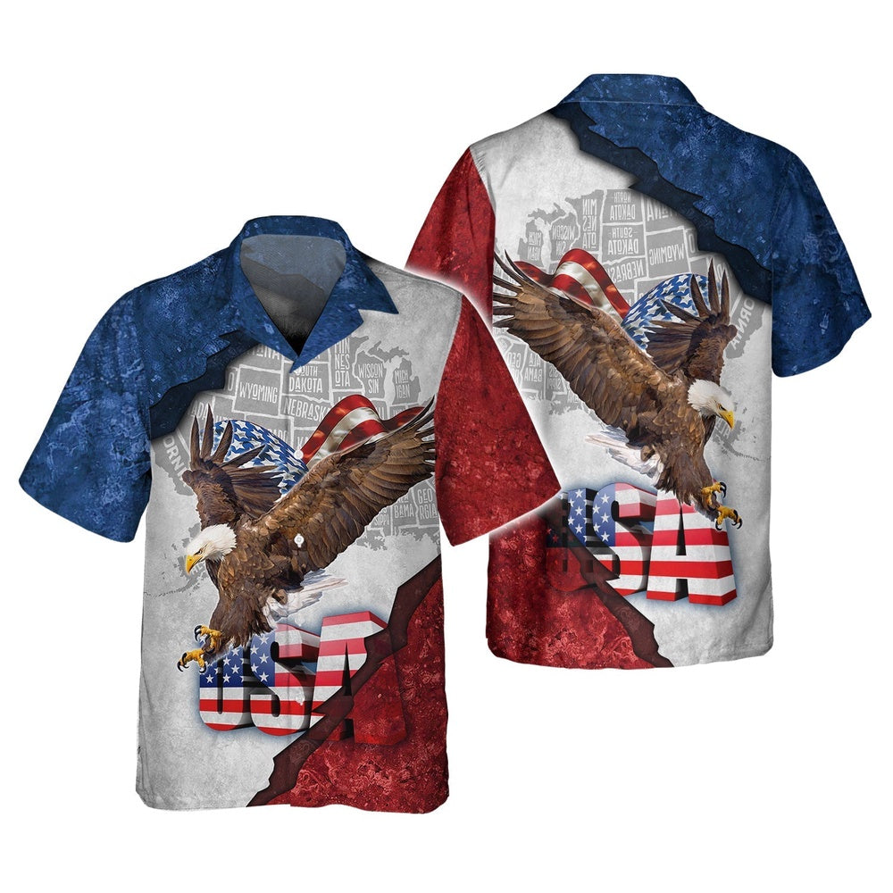 Happy Independence Day Eagle U.S Map All 3D Printed Hawaiian shirt, Farm Hawaiian Shirt, Farmer Hawaii