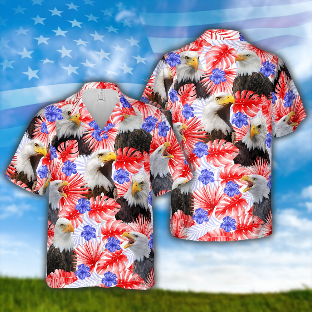 Happy Independence Day Eagles Hawaiian Theme All 3D Printed Hawaiian shirt, Farm Hawaiian Shirt, Farmer Hawaii
