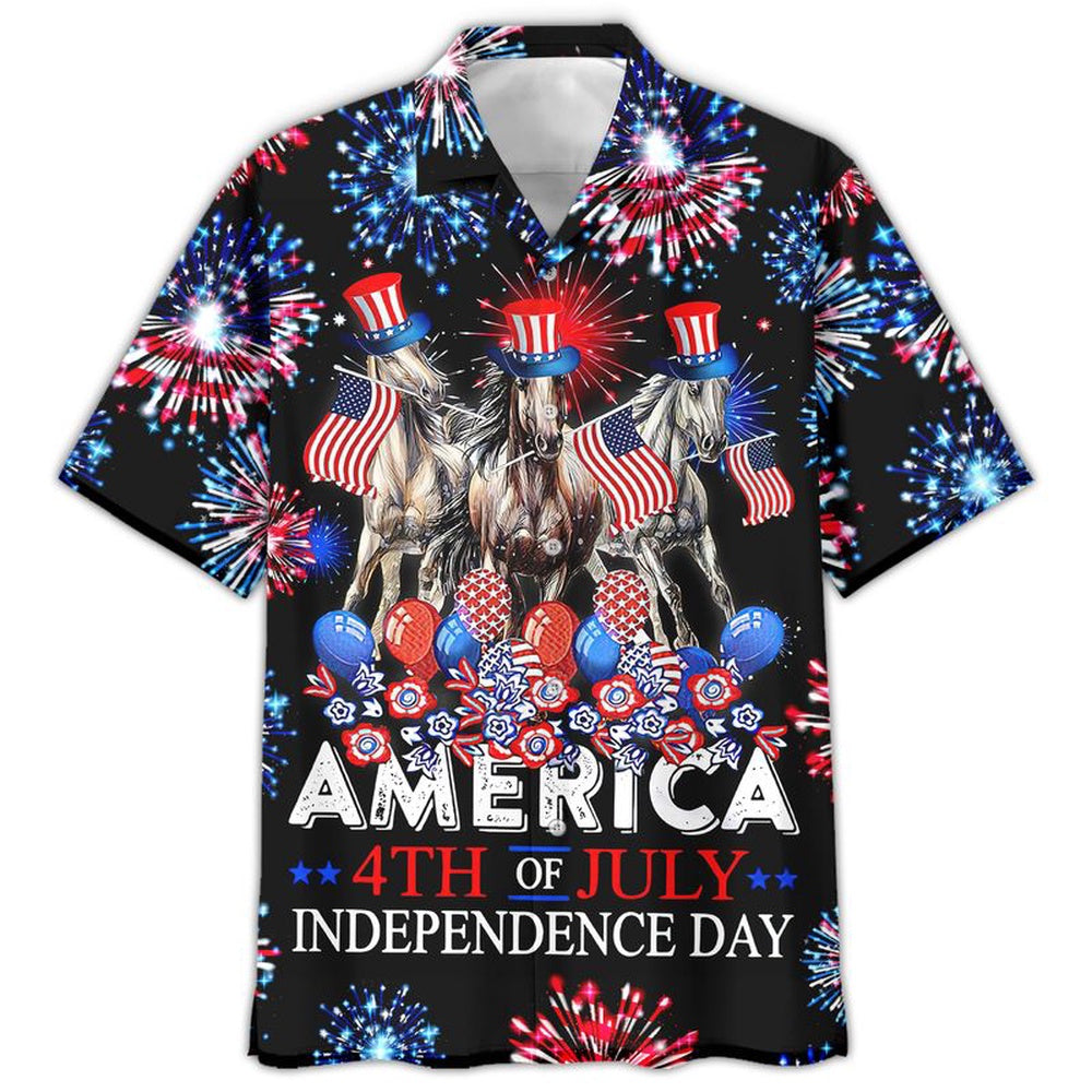 Happy Independence Day Horses 4th of July Hawaiian Shirt, Farm Hawaiian Shirt, Farmer Hawaii