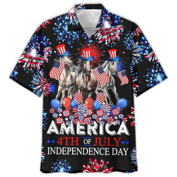 Happy Independence Day Horses 4th of July Hawaiian Shirt, Farm Hawaiian Shirt, Farmer Hawaii