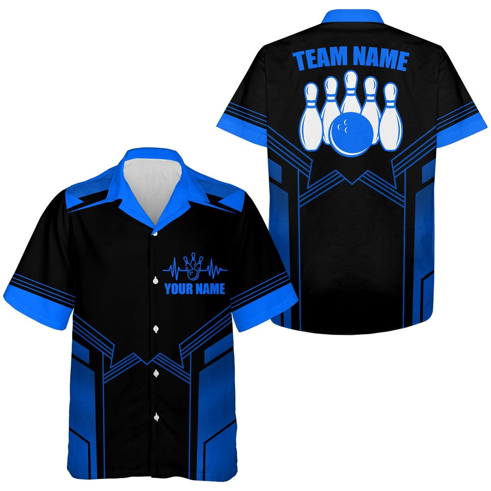 Hawaiian Bowling Shirt For Men, Custom Bluebowling Hawaiian Men's Bowling Team Shirt, Bowling Team Hawaiian