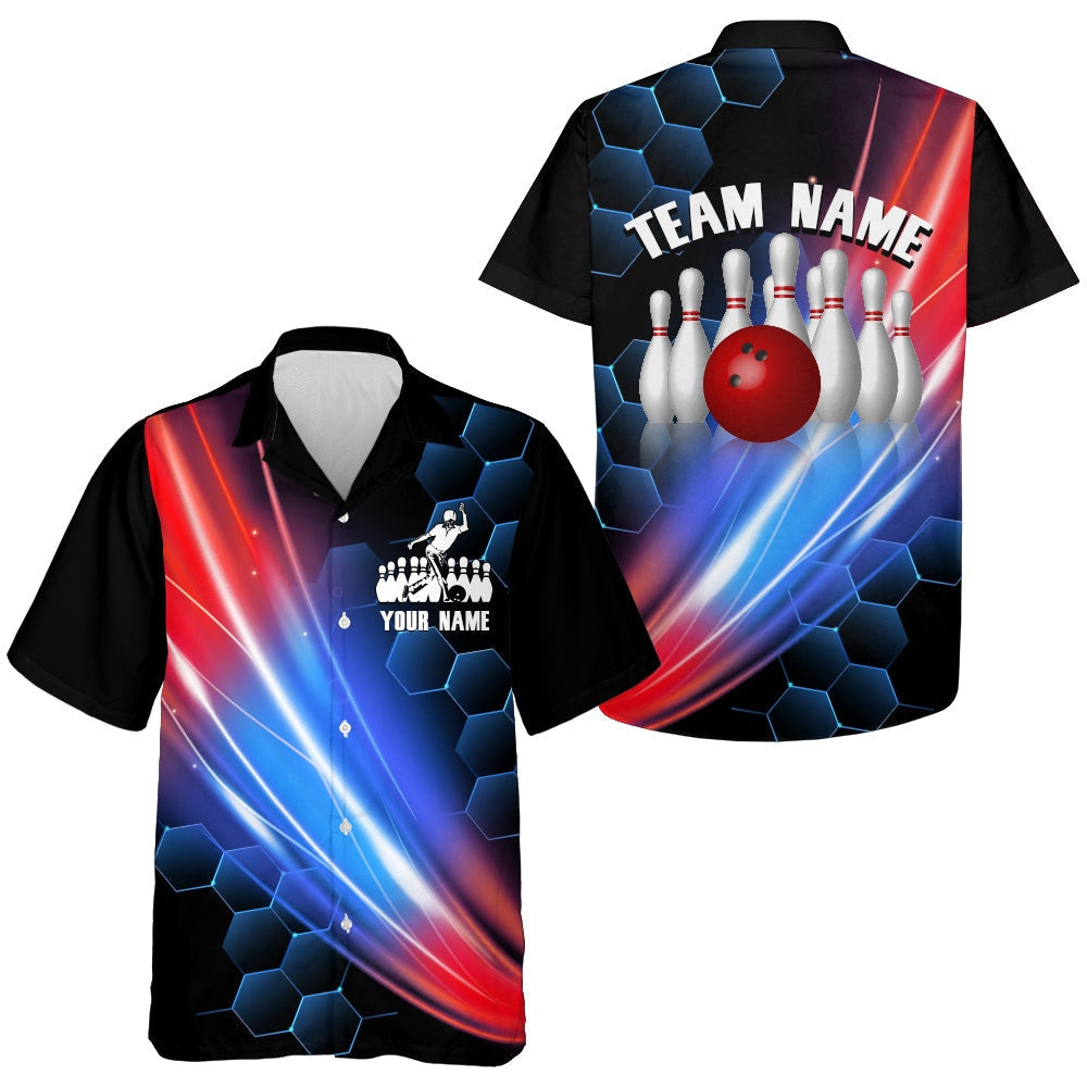 Hawaiian Bowling Shirt For Women Men, Custom Bowling Hawaiian Black Bowling Team Shirt, Bowling Team Hawaiian