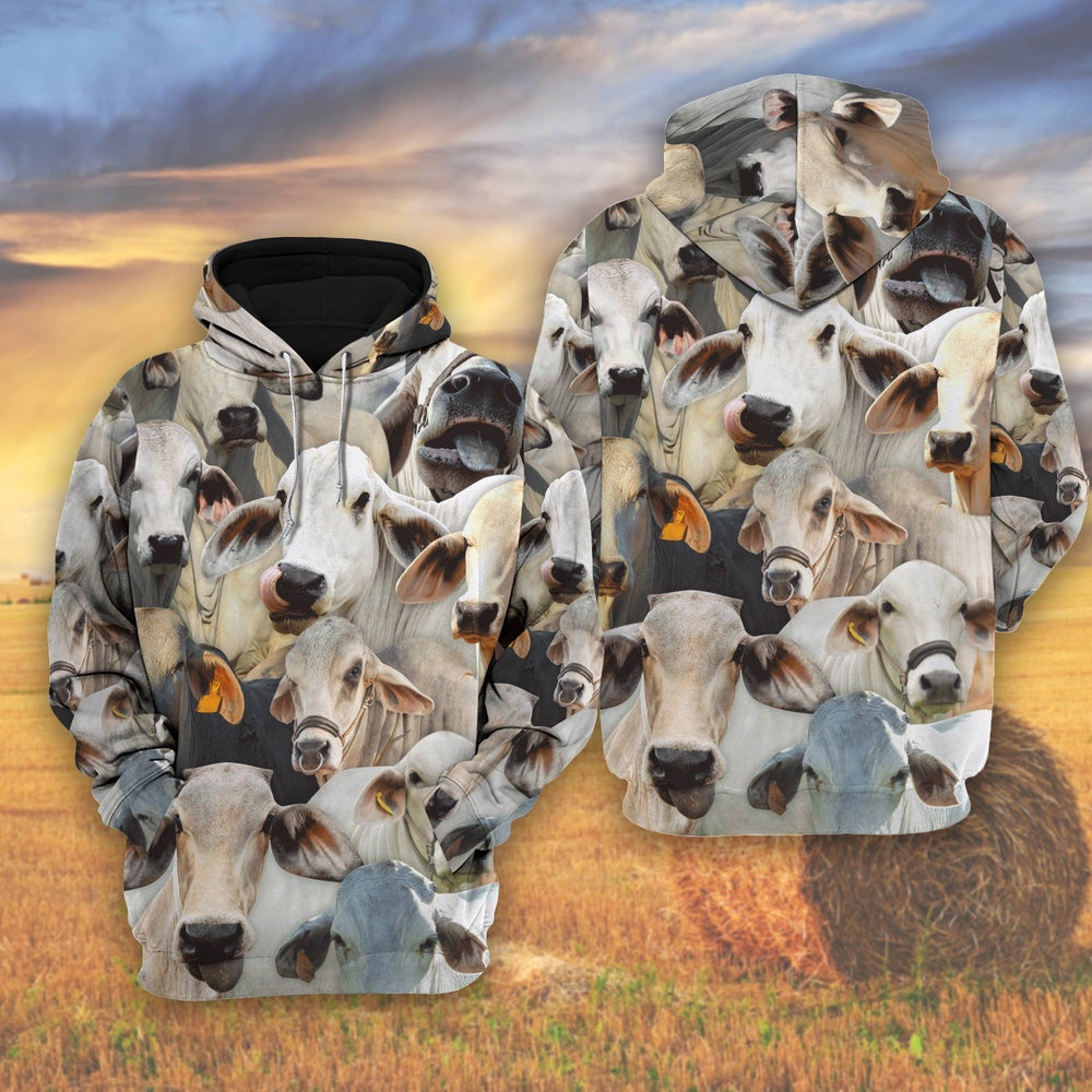 Herd Of Brahman All Over Printed Shirts, Farmer Hoodie, Farm Themed Shirts, Farm Tee Shirts