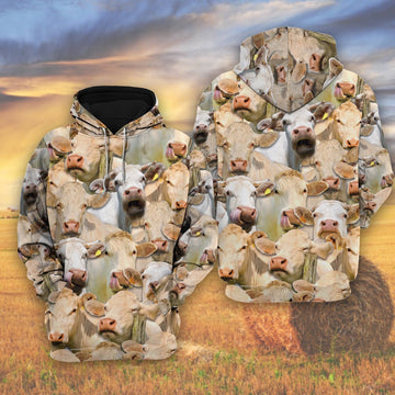 Herd Of Charolais Cattle All Over Printed Shirts, Farmer Hoodie, Farm Themed Shirts, Farm Tee Shirts