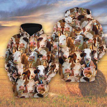 Herd Of Hereford Cattle All Over Printed Shirts, Farmer Hoodie, Farm Themed Shirts, Farm Tee Shirts