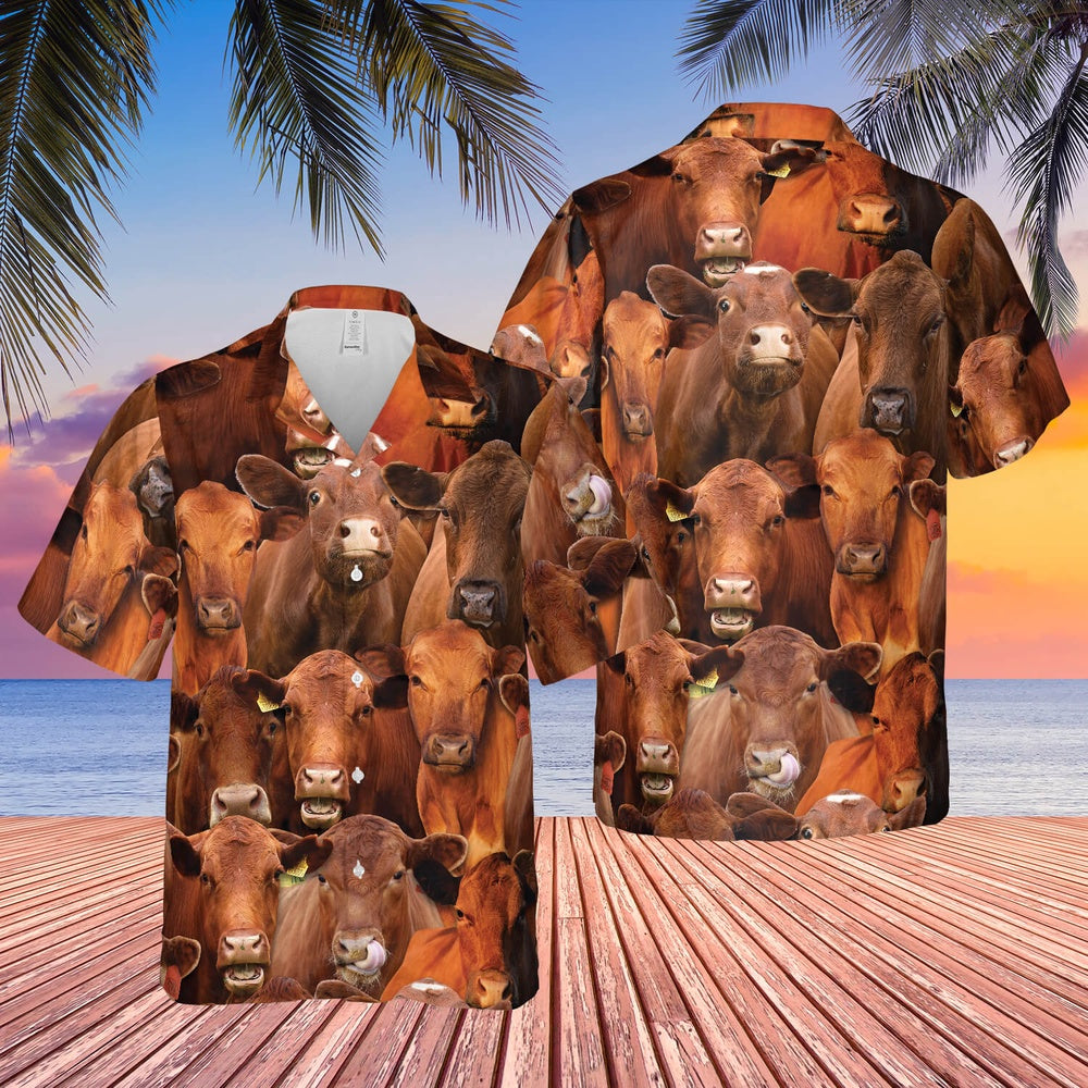Herd Of Red Angus All Over Printed Hawaiian Shirt, Farm Hawaiian Shirt, Farmer Hawaii