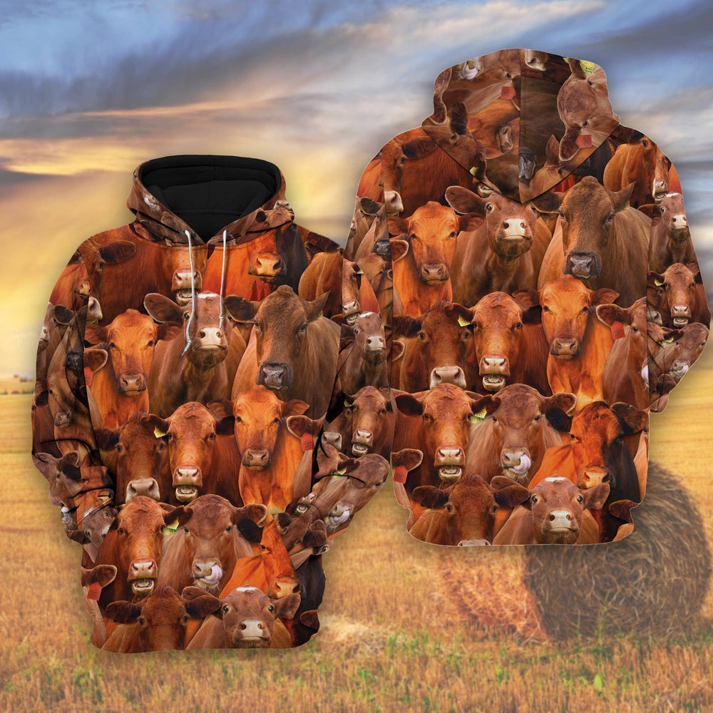 Herd Of Red Angus Cattle All Over Printed Shirts, Farmer Hoodie, Farm Themed Shirts, Farm Tee Shirts