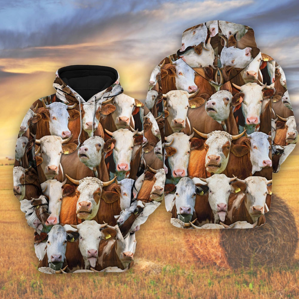 Herd Of Simmental Cattle All Over Printed Shirts, Farmer Hoodie, Farm Themed Shirts, Farm Tee Shirts