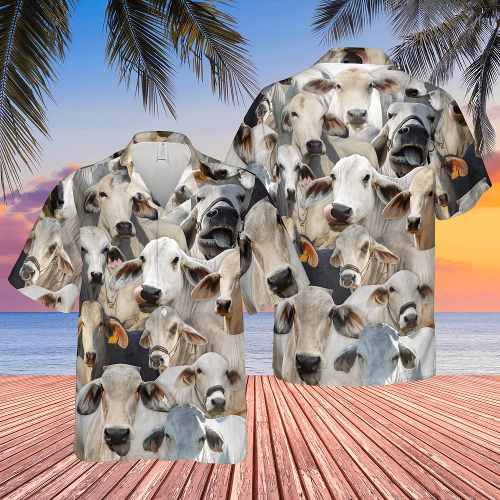 Herd of Brahman Cattles All Over Printed Hawaiian Shirt, Farm Hawaiian Shirt, Farmer Hawaii