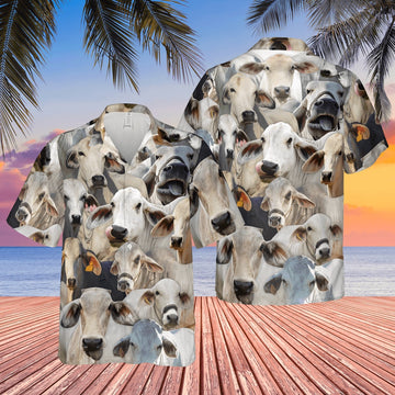 Herd of Brahman Cattles All Over Printed Hawaiian Shirt, Farm Hawaiian Shirt, Farmer Hawaii