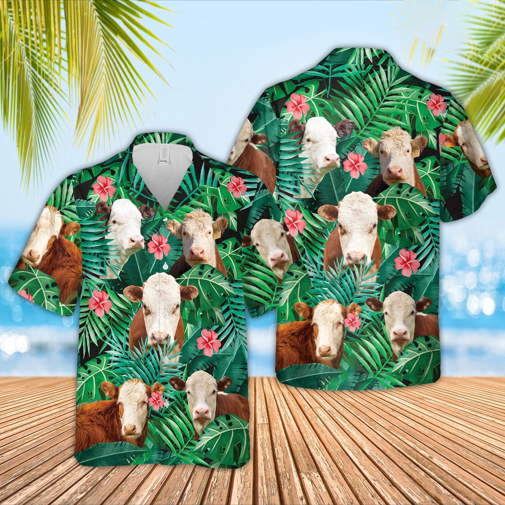 Hereford 3D Hawaiian Shirt, Farm Hawaiian Shirt, Farmer Hawaii