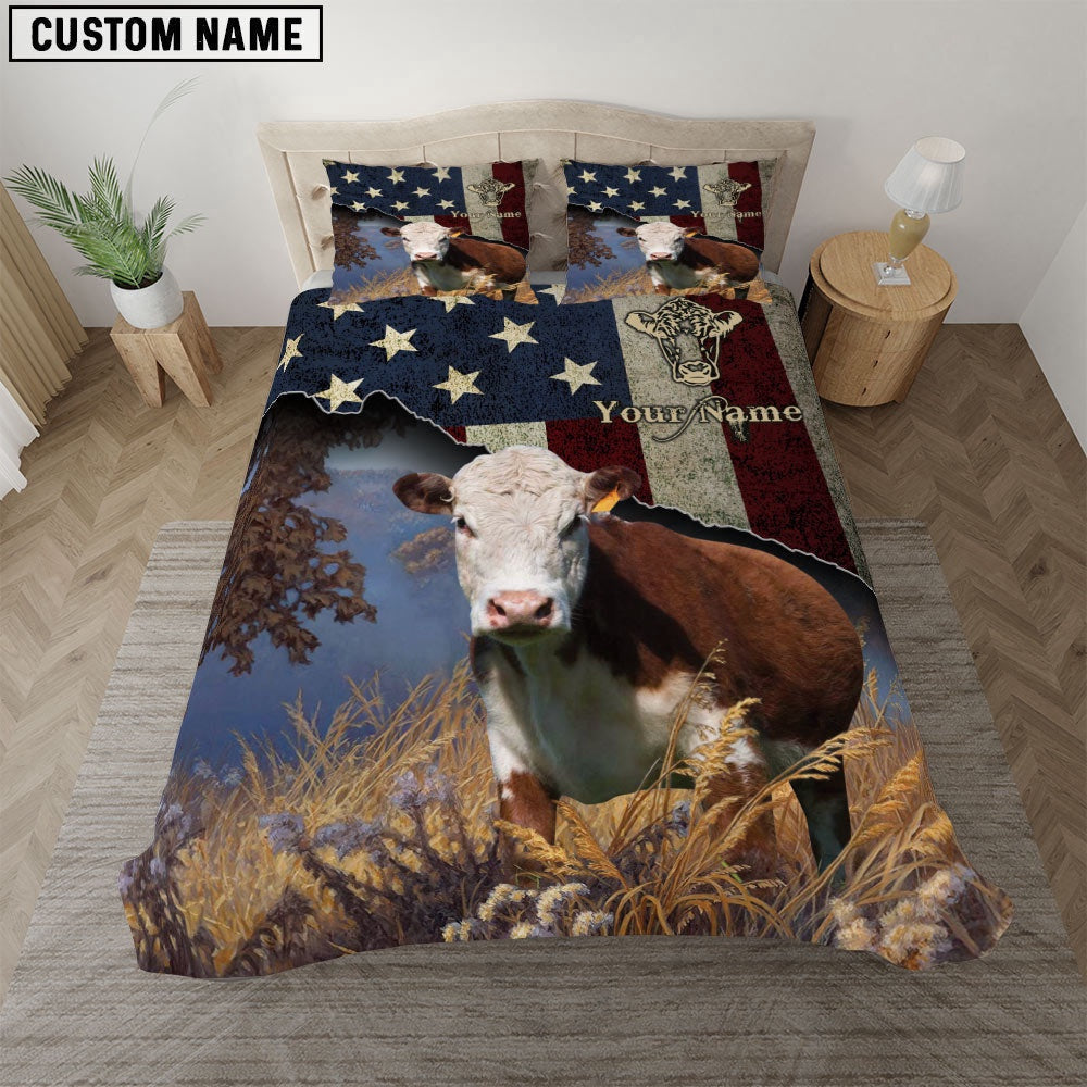 Hereford America Customized Name Bedding Set, Farm Bedding Set, Farmhouse Bedding Set