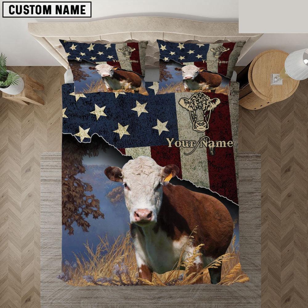 Hereford America Customized Name Bedding Set, Farm Bedding Set, Farmhouse Bedding Set